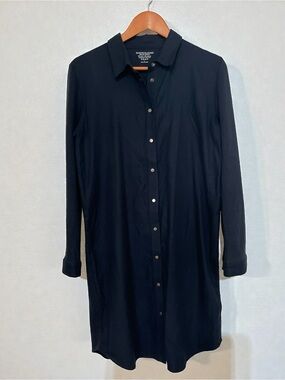 Majestic Filatures Navy Cotton Cashmere Blend Button-Down Shirt Dress size 2